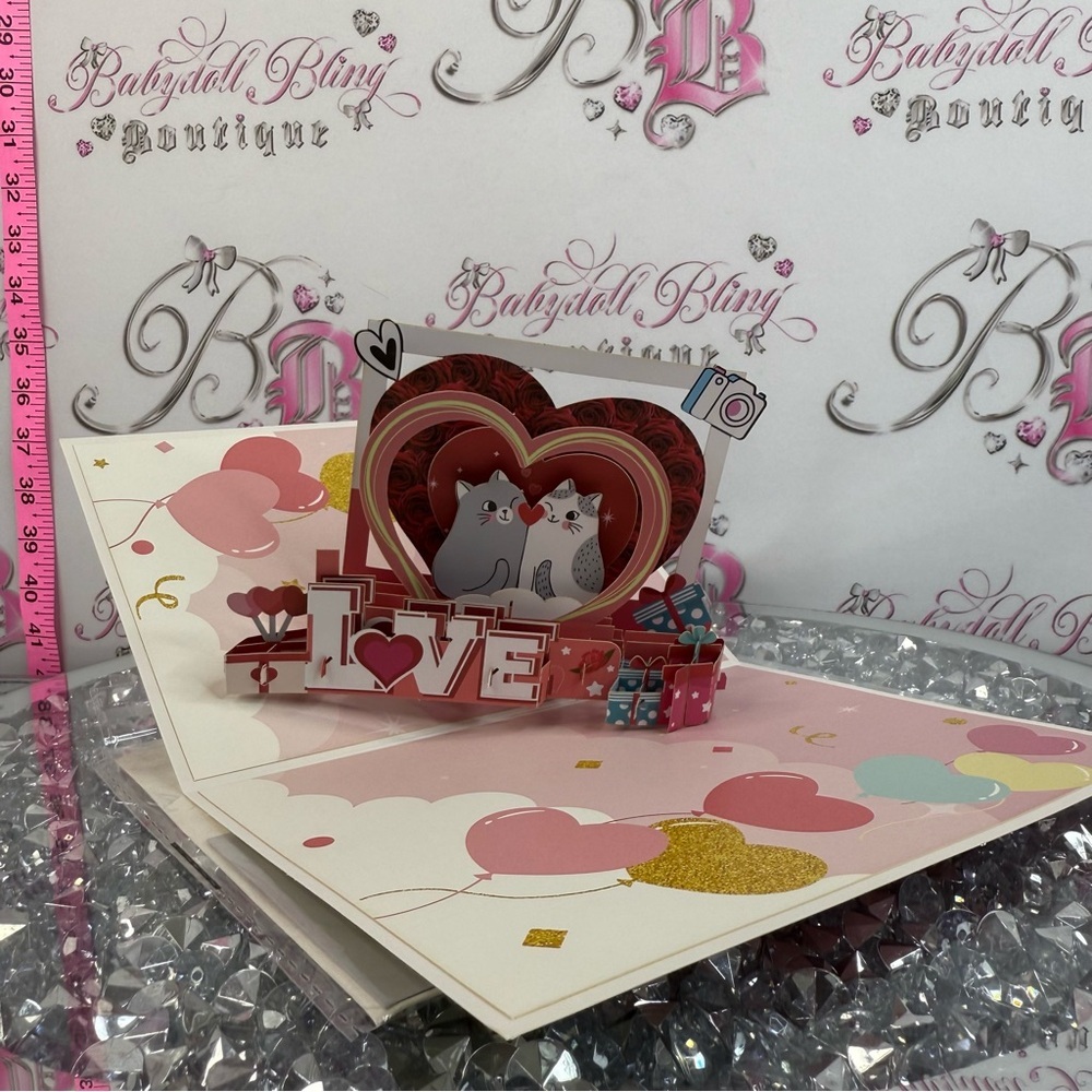 Card 3D To My Beloved Other Half Pink Cat Love Art Print card brand new pop up
